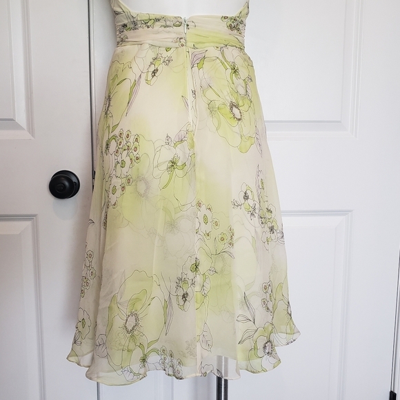 David Meister Yellow Green Silk Floral Halter Ruffle 90s Y2K Dress 4 - Picture 8 of 12